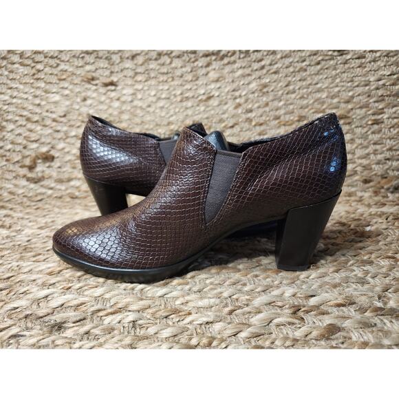 Ecco Shape 55 Plateau Stack Ankle Boots Womens 8 Brown Coffee Leather Snake New! - Picture 13 of 13